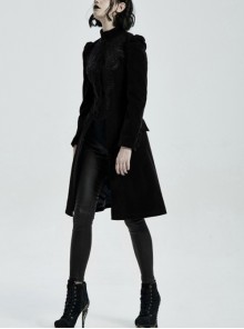 Gothic Style Exquisite Embroidery Applique Premium Velvet Vintage Palace Black Long Sleeves Slim Coat