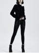Gothic Style Elegant Stand Collar Luxury Velvet Exquisite Lace Ruffles Retro Black Long Sleeves Slim Blouse