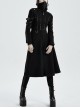 Punk Style Stand Collar Cool Apocalyptic Style Cracked Leather Five Pointed Star Buckle Black Long Sleeves Slim Coat