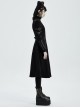 Punk Style Stand Collar Cool Apocalyptic Style Cracked Leather Five Pointed Star Buckle Black Long Sleeves Slim Coat