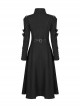 Punk Style Stand Collar Cool Apocalyptic Style Cracked Leather Five Pointed Star Buckle Black Long Sleeves Slim Coat