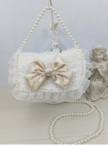 Fantasy Tea Party Elegant Plush Lace Kawaii Large Bowknot Pearl Chain Classic Lolita Crossbody Handbag