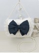 Fantasy Tea Party Elegant Plush Lace Kawaii Large Bowknot Pearl Chain Classic Lolita Crossbody Handbag