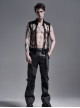 Punk Style Stand Collar Elastic Twill Fabric Handsome Metal Chain Link Sexy Hollow Rebellious Black Male Vest