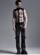 Punk Style Stand Collar Elastic Twill Fabric Handsome Metal Chain Link Sexy Hollow Rebellious Black Male Vest