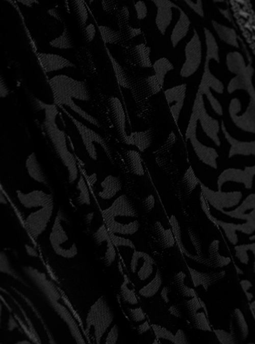Gothic Style Elegant Stand Collar Gorgeous Velvet Dark Pattern Retro Metal Button Ruffle Black Long Sleeves Shirt