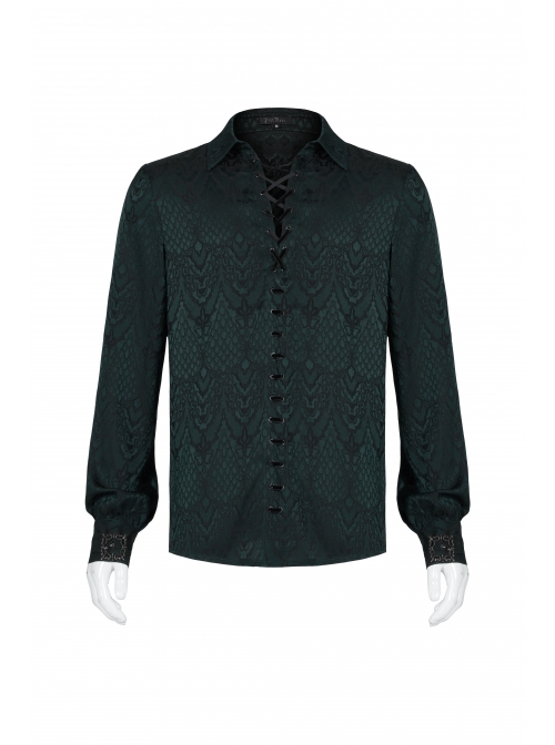 Gothic Style Elegant Metal Carved Button Exquisite Jacquard Dark Pattern Retro Dark Green Long Sleeves Shirt