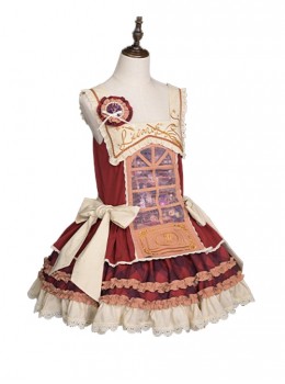 Magic Grocery Series Retro Red Doll Sense Showcase Exquisite Embroidery Ruffles Bowknot Sweet Lolita Sleeveless Dress