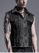 Punk Style Handsome Metal Spiked Rivets Ripped Mesh Splicing Old Effect Retro Decadent Black Denim Vest