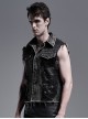 Punk Style Handsome Metal Spiked Rivets Ripped Mesh Splicing Old Effect Retro Decadent Black Denim Vest