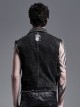 Punk Style Handsome Metal Spiked Rivets Ripped Mesh Splicing Old Effect Retro Decadent Black Denim Vest