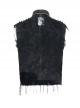 Punk Style Handsome Metal Spiked Rivets Ripped Mesh Splicing Old Effect Retro Decadent Black Denim Vest