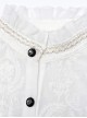 Gothic Style Elegant Ruffled Stand Collar Chiffon Embroidery Fabric Crystal Button White Trumpet Sleeves Slim Blouse