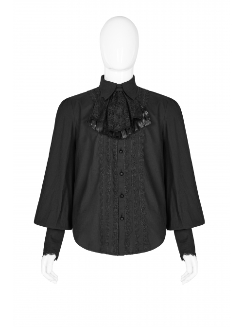 Gothic Style Elegant Bat Collar Retro Lace Bow Tie Exquisite Embroidery Decals Black Lantern Sleeves Loose Shirt