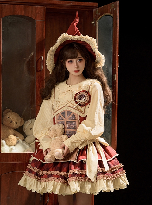 Magic Grocery Series Exquisite Retro Red Doll Sense Ruffles Bowknot Sweet Lolita Pointed Wizard Hat