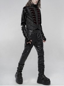 Gothic Style Stand Collar Gorgeous Jacquard Fabric Exquisite Button Decoration Retro Black Slim Gentleman Vest