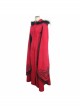 Gothic Style Elegant Hand Embroidered Cape Cuffs Slit Lace Detachable Fur Top Red Double Sided Hooded Coat