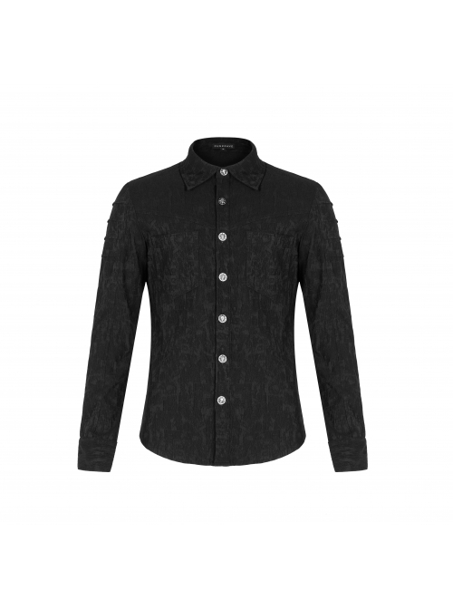 Punk Style Lapel Unique Jacquard Dark Pattern Metal Skull Button Decoration Daily Black Long Sleeves Slim Shirt