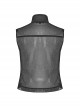 Punk Style Stand Collar Sexy See Through Mesh Splicing Metal Buckle Rivet Decoration Black Sleeveless Vest