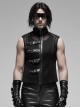 Punk Style Stand Collar Sexy See Through Mesh Splicing Metal Buckle Rivet Decoration Black Sleeveless Vest