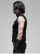 Punk Style Stand Collar Sexy See Through Mesh Splicing Metal Buckle Rivet Decoration Black Sleeveless Vest