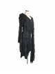 Punk Style Personality Asymmetrical Chest Beaded Lace Decoration Knitted Trumpet Sleeves Black Tassel Hooded Coat