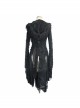 Punk Style Personality Asymmetrical Chest Beaded Lace Decoration Knitted Trumpet Sleeves Black Tassel Hooded Coat