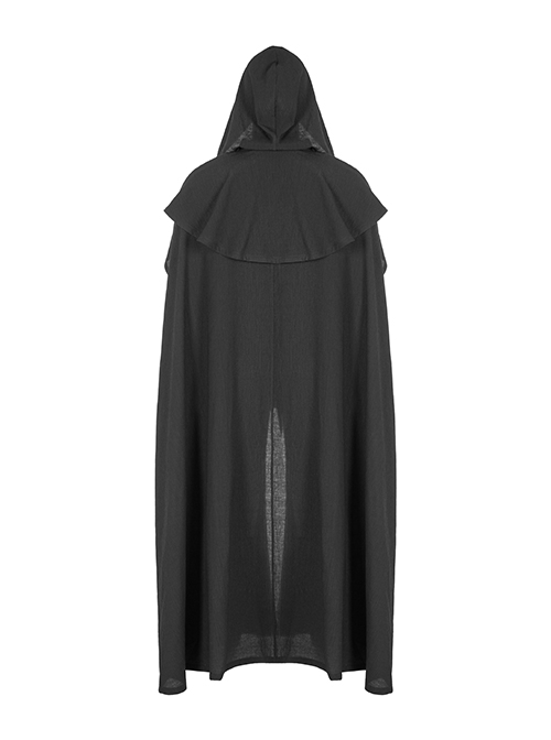 Gothic Style Exquisite Embroidered Lace Retro Metal Pendant Shoulder Multi Layered Black Hooded Long Cloak