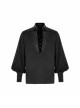 Gothic Style Sexy V Neck Embroidered Lace Velvet Cross Straps Retro Gem Buttons Black Lantern Sleeves Shirt