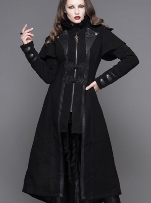 Gothic Style Personality Fake Two Piece Faux Leather Fabric Waist Ruffle Black Women's Slit Double Faced Jacket
