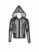 Punk Style Sexy Perspective Mesh Splicing Handsome Mechanical Segmentation Black Long Sleeves Hooded Jacket