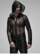 Punk Style Sexy Perspective Mesh Splicing Handsome Mechanical Segmentation Black Long Sleeves Hooded Jacket