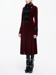 Gothic Style Warm Weft Velvet Front Center Stitching Embossed Pattern With Hemming Ribbon Black And Red Women's Plum Blossom Jacket