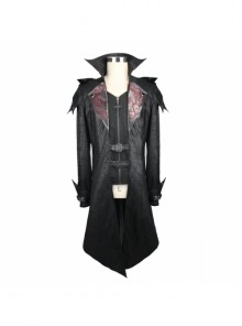 Punk Style Personality Fake Two Piece Glued Suede Stitching Twill Black Lapel Hooded Jacket