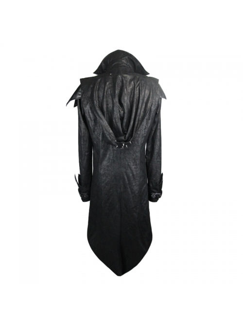 Punk Style Personality Fake Two Piece Glued Suede Stitching Twill Black Lapel Hooded Jacket