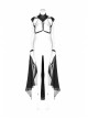 Punk Style Cracked PU Leather Cross Straps Lobster Buckle Detachable Black Bat Shaped See Through Chiffon Cloak