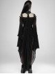 Punk Style Cracked PU Leather Cross Straps Lobster Buckle Detachable Black Bat Shaped See Through Chiffon Cloak