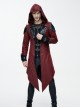 Punk Style Personality Fake Two Piece Glued Suede Stitching Twill Red Lapel Hooded Jacket