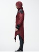 Punk Style Personality Fake Two Piece Glued Suede Stitching Twill Red Lapel Hooded Jacket