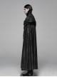 Gothic Style Stand Collar Gorgeous Jacquard Stitching Imitation Horse Wool Fabric Retro Metal Buckle Black Long Cloak