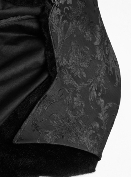 Gothic Style Stand Collar Gorgeous Jacquard Stitching Imitation Horse Wool Fabric Retro Metal Buckle Black Long Cloak