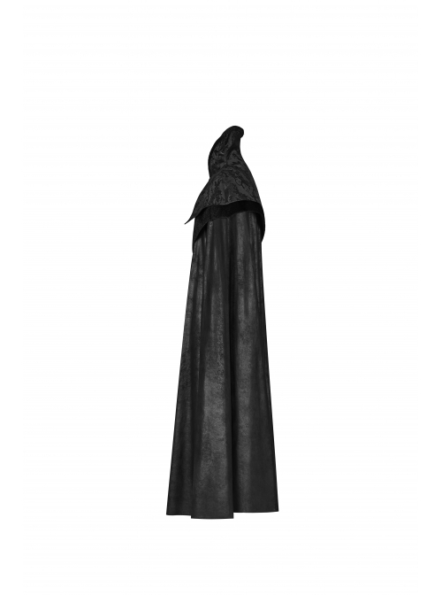 Gothic Style Stand Collar Gorgeous Jacquard Stitching Imitation Horse Wool Fabric Retro Metal Buckle Black Long Cloak