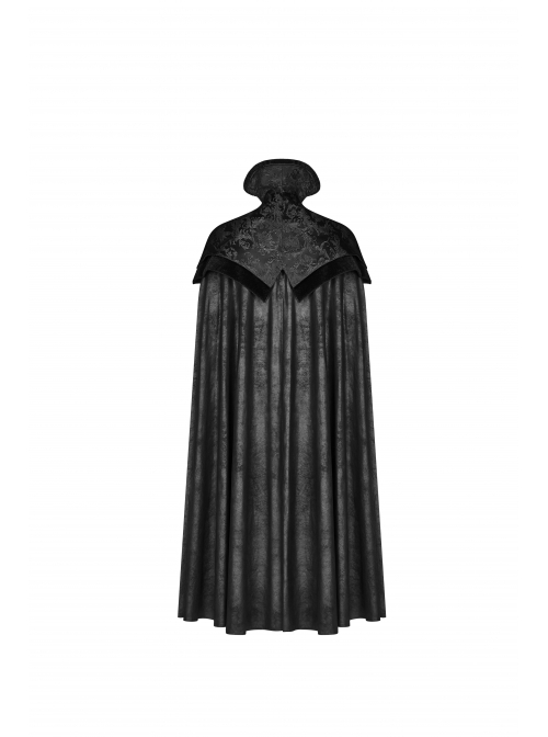 Gothic Style Stand Collar Gorgeous Jacquard Stitching Imitation Horse Wool Fabric Retro Metal Buckle Black Long Cloak