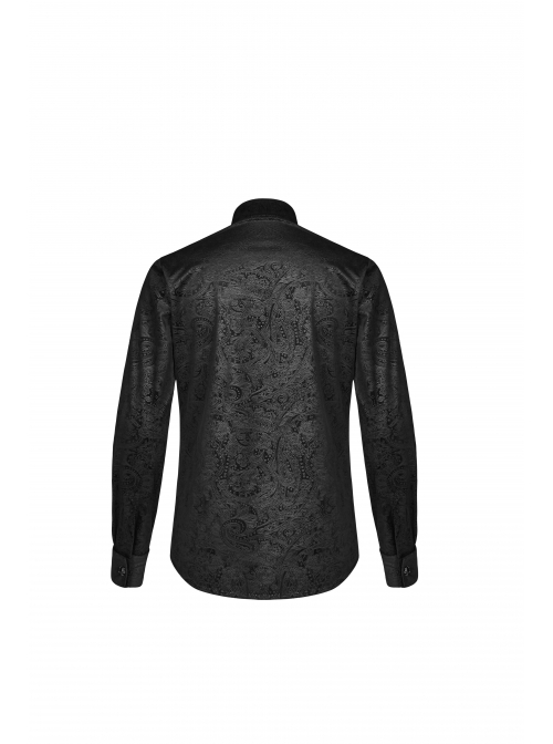 Gothic Style Elegant Stand Collar Gorgeous Jacquard Pattern Exquisite Jewel Button Vintage Black Long Sleeves Shirt