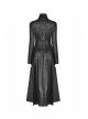 Punk Style Stand Collar Crack Knitted Fabric Metal Rivet Buckle Strap Back Waist Lace Up Black Slim Long Coat