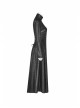 Punk Style Stand Collar Crack Knitted Fabric Metal Rivet Buckle Strap Back Waist Lace Up Black Slim Long Coat