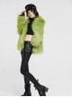 Punk Style Wool Like Fabric Warm And Comfortable Fluorescent Green Loose Fitting Long Sleeves Jacket