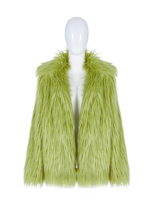 Punk Style Wool Like Fabric Warm And Comfortable Fluorescent Green Loose Fitting Long Sleeves Jacket