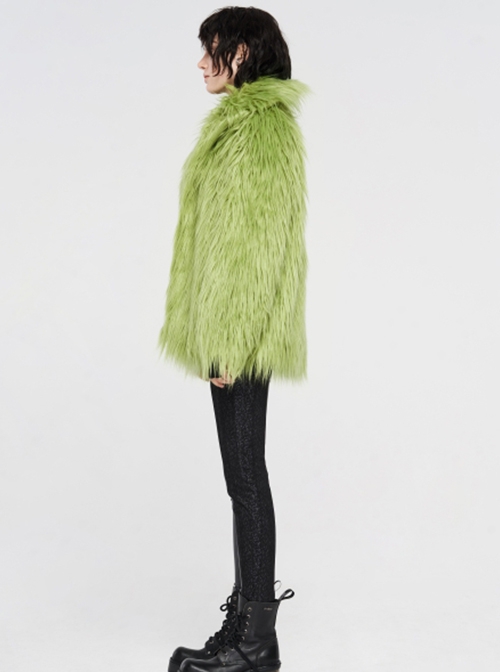 Punk Style Wool Like Fabric Warm And Comfortable Fluorescent Green Loose Fitting Long Sleeves Jacket