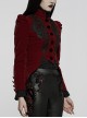 Gothic Style Elegant Stand Collar Luxurious Velvet Delicate Lace Decoration Red Long Sleeves Slim Coat